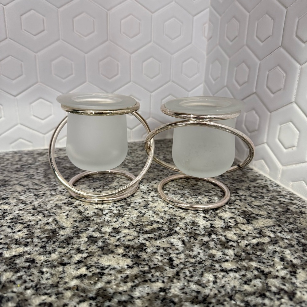 New PartyLite Silver Plated Gemini Tea Light Candle‎ Set - Picture 3 of 5